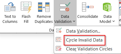 Use "Circle Invalid Data" from Data Validation