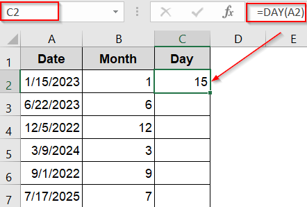 Use the MONTH and DAY Functions