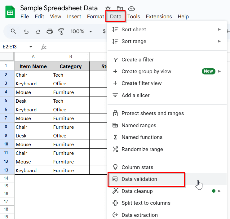 Creating a Drop-down List with a Direct Range Reference