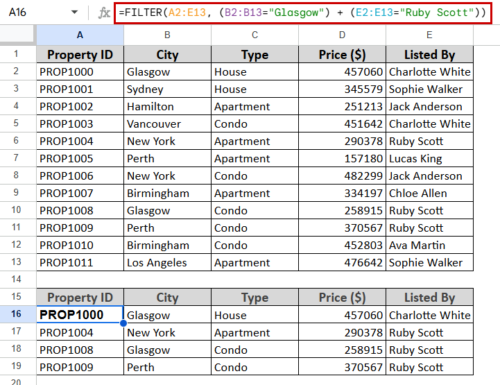 Using the FILTER Function with OR Logic