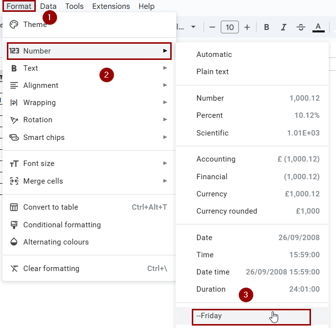 Applying Custom Date Formatting to Show Weekdays 