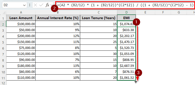Calculating EMI Manually in Excel