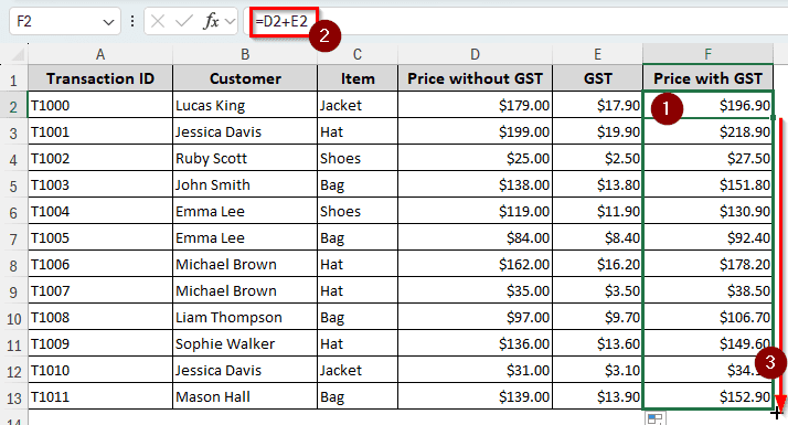 Calculating GST from the Price Excluding GST