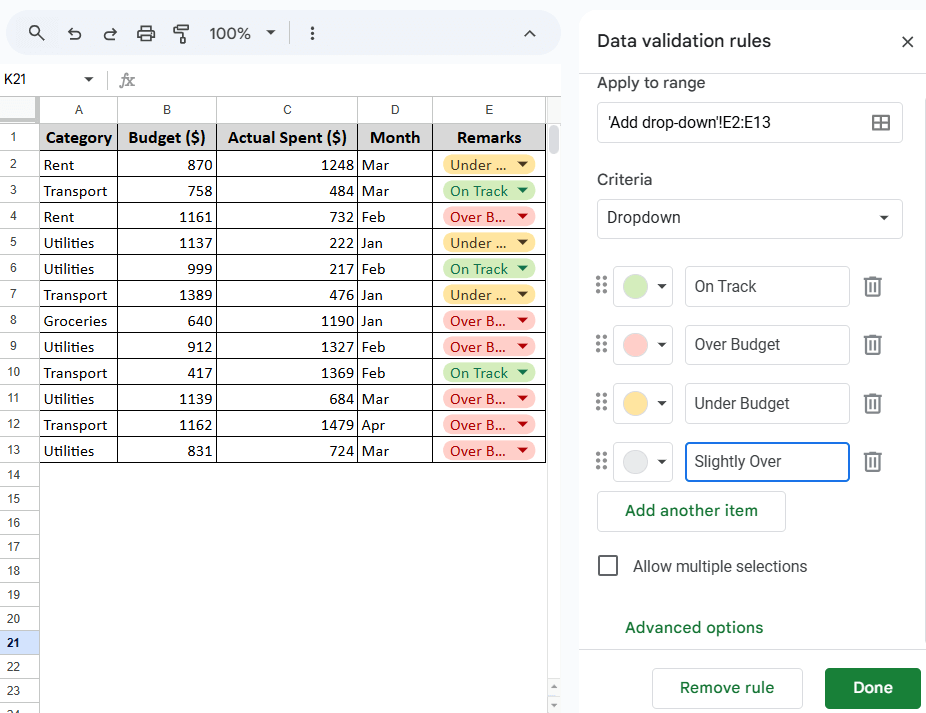 Editing the Drop-down List in Data Validation