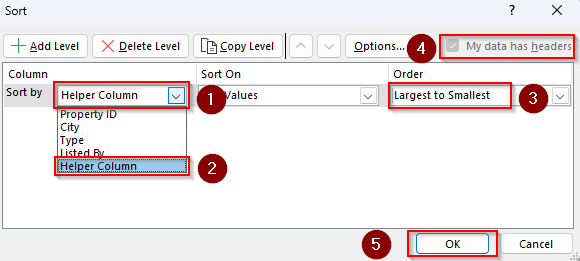Flipping Table Data Order Vertically (By Columns) by Sorting a Helper Column