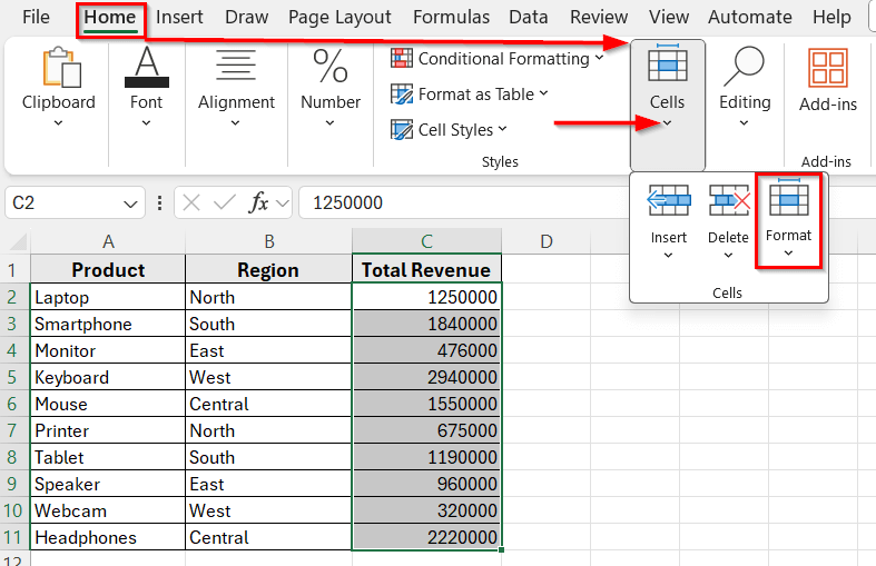 Apply Custom Formatting to Add Commas