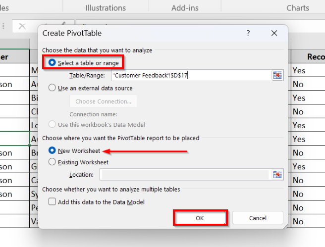 Split the Excel Sheet into Multiple Worksheets using PivotTable
