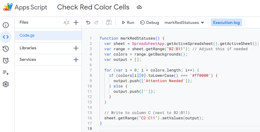 Use Apps Script to Check If Cell Color is Red and Return a Value