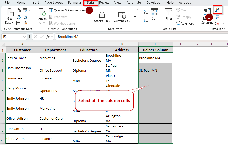 Using the Flash Fill Feature to Remove Carriage Returns