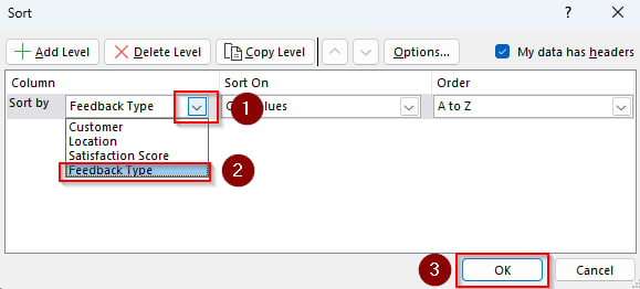 Manually Sort Source Data and Add a Drop-Down
