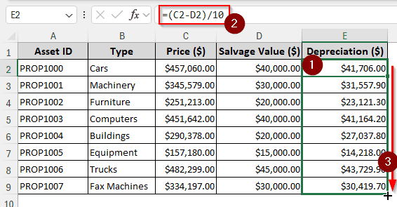 Calculating Straight Line Depreciation Manually
