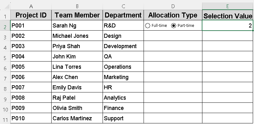Insert a Radio Button in Excel