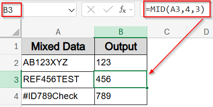 Extract Numbers from Specific Positions Using MID Function