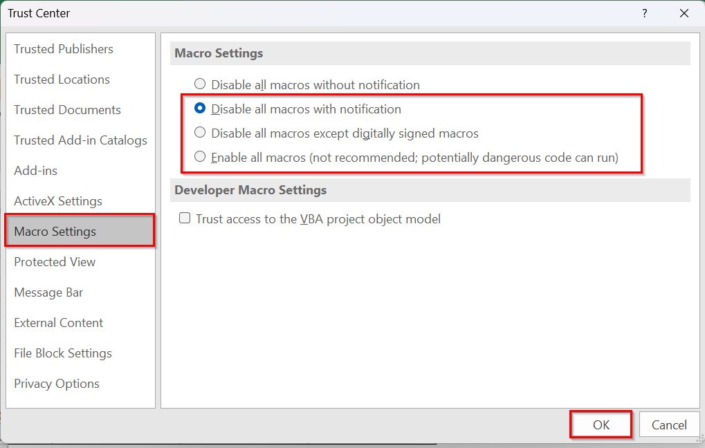 Check Macro Settings