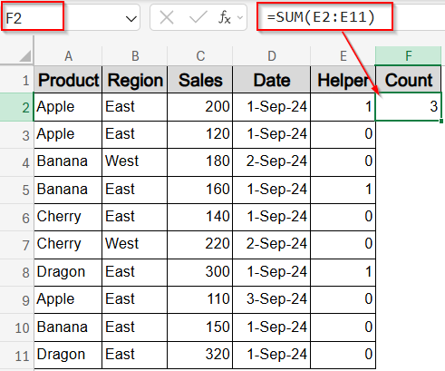 Use a Helper Column and COUNTIFS Function