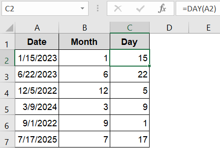 Use the MONTH and DAY Functions