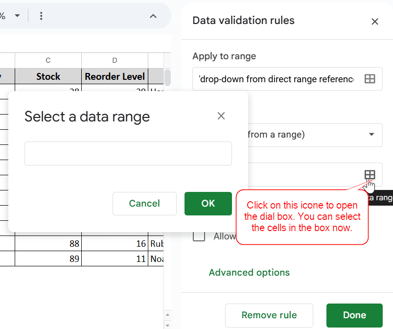 Creating a Drop-down List with a Direct Range Reference