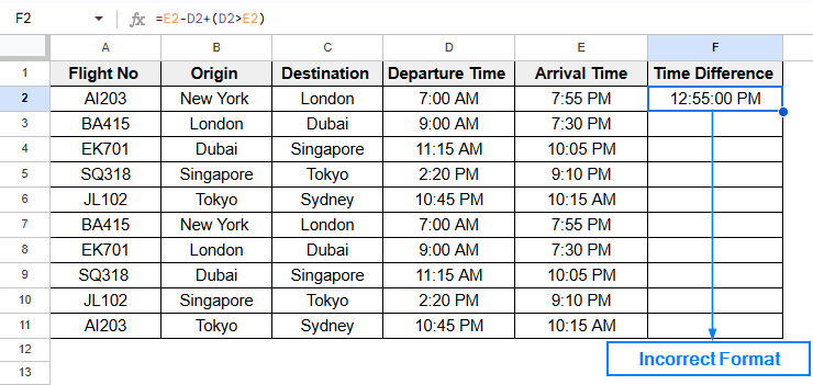 Calculate Duration Between Two Times Using Modified Subtraction Method