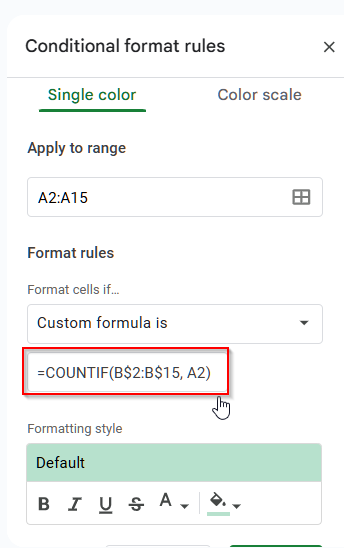 Find Duplicates in Two Columns in Google Sheets Data Using Conditional Formatting Rules