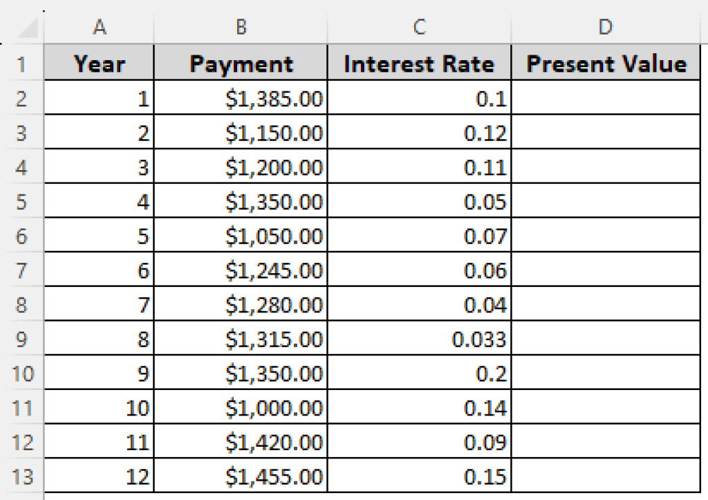 How to Calculate Present Value in Excel with Different Payments - Excel ...