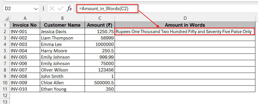 Converting Number to Words in Rupees in the LAMBDAFunction