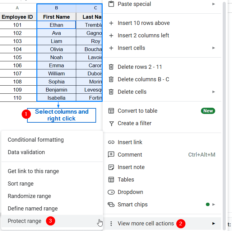 Protect Columns Using the Context Menu