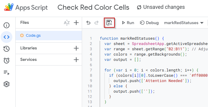 Use Apps Script to Check If Cell Color is Red and Return a Value