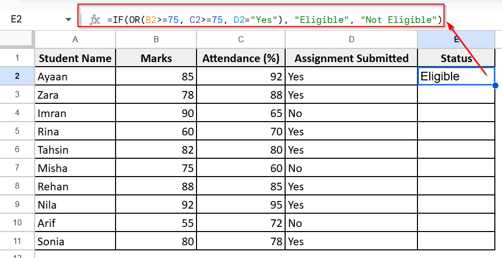 Combining IF and OR Functions