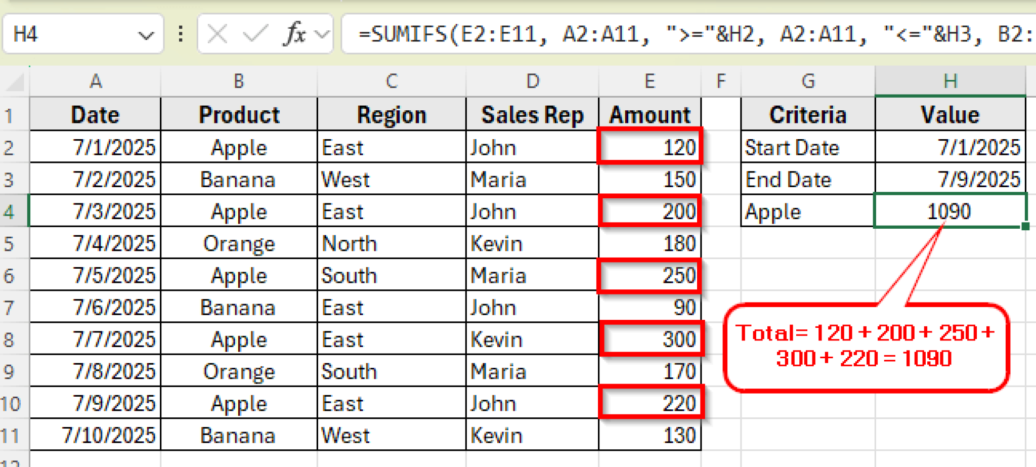 How to Use SUMIFS with Date Range and Multiple Criteria in Excel ...