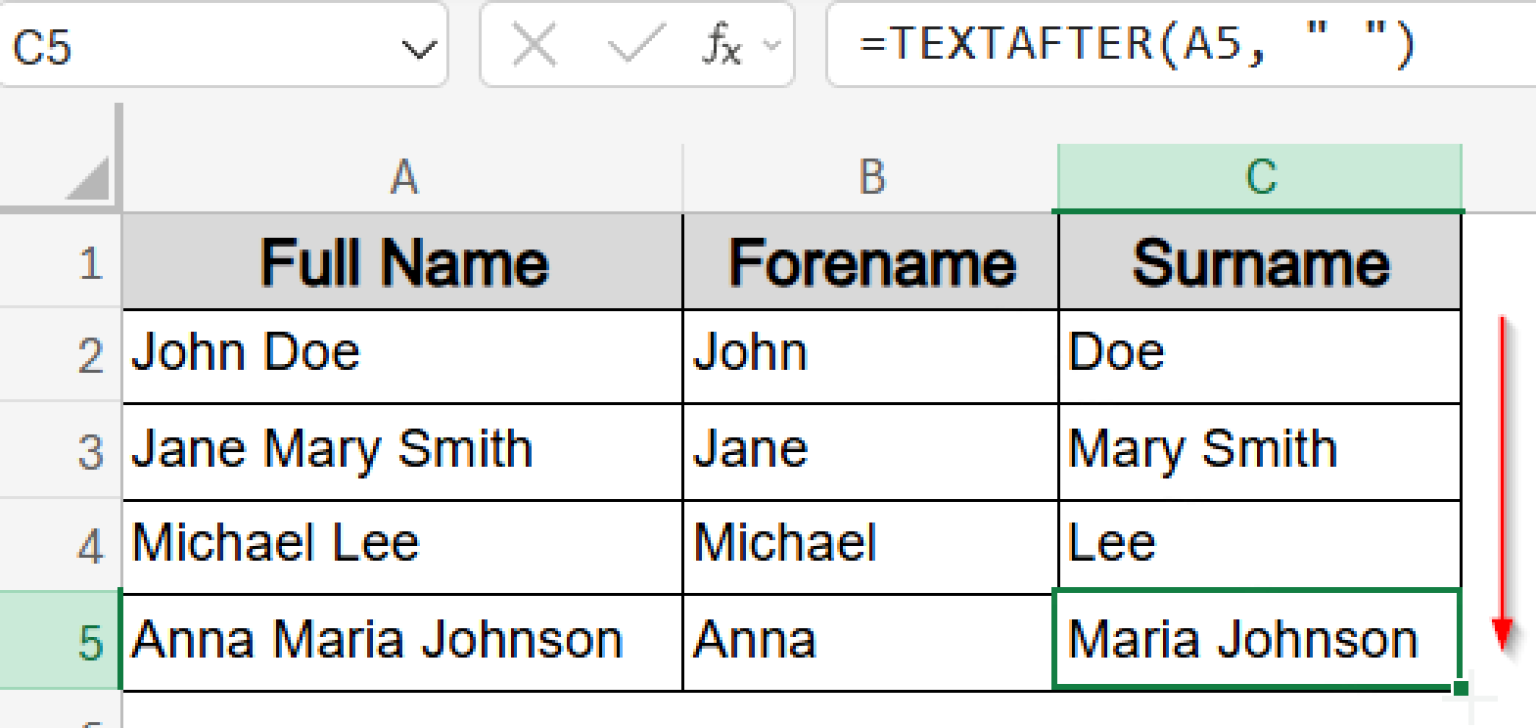 Separate First and Last Names with Space in Excel Formula - Excel Insider