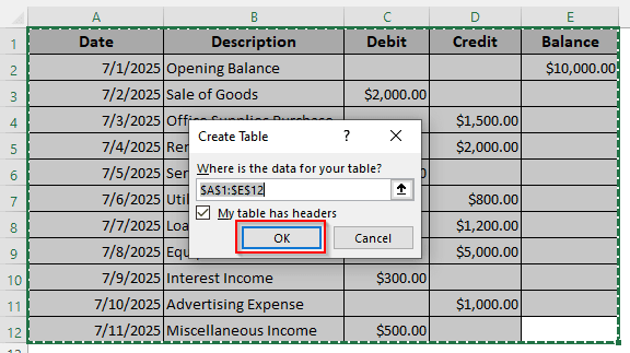 Calculating the Balance in a Table