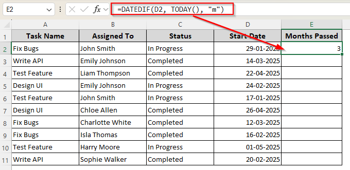 Applying the DATEDIF Function