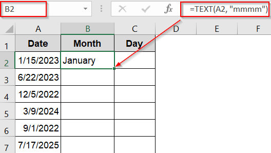 Extract Month and Day as Text Using the TEXT Function