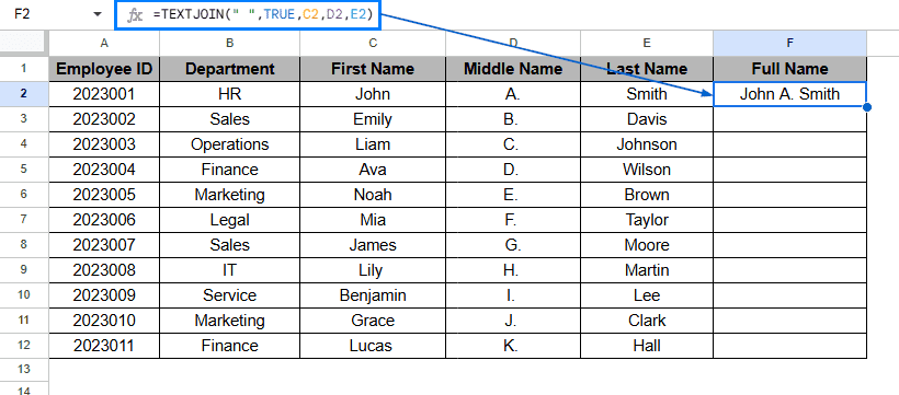 Concatenate Multiple Cells Using the TEXTJOIN Function