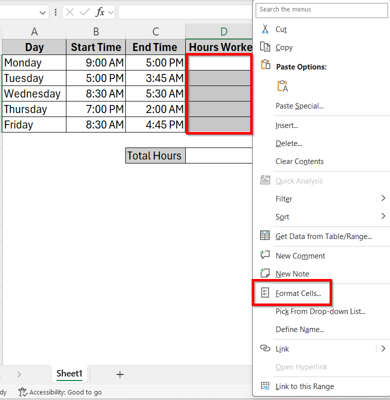 Calculate Total Hours Using MOD Function and Time Difference formula