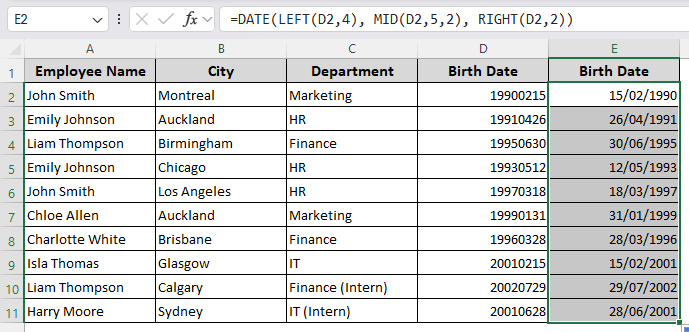 Combining the DATE Function with LEFT, RIGHT, and MID Functions