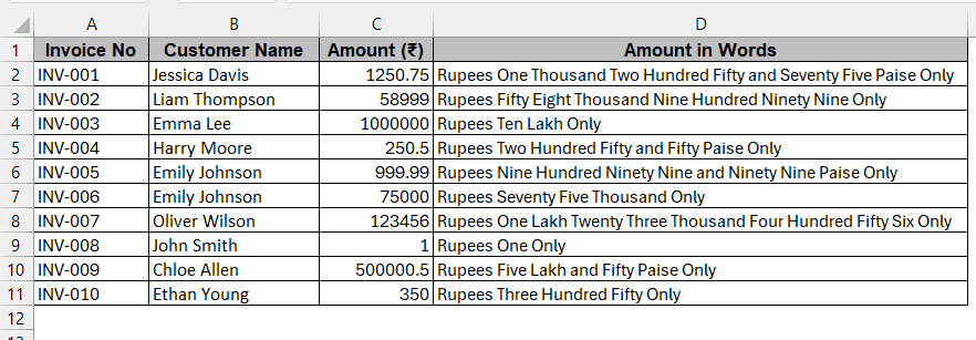 Converting Number to Words in Rupees in the LAMBDAFunction