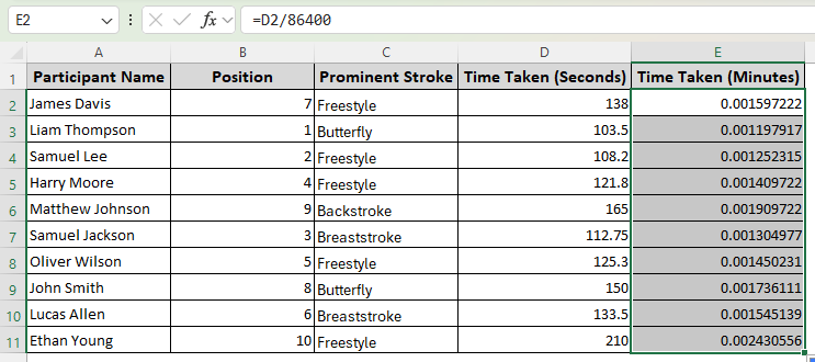 Converting Seconds to Minutes Using Division and Custom Time Formatting