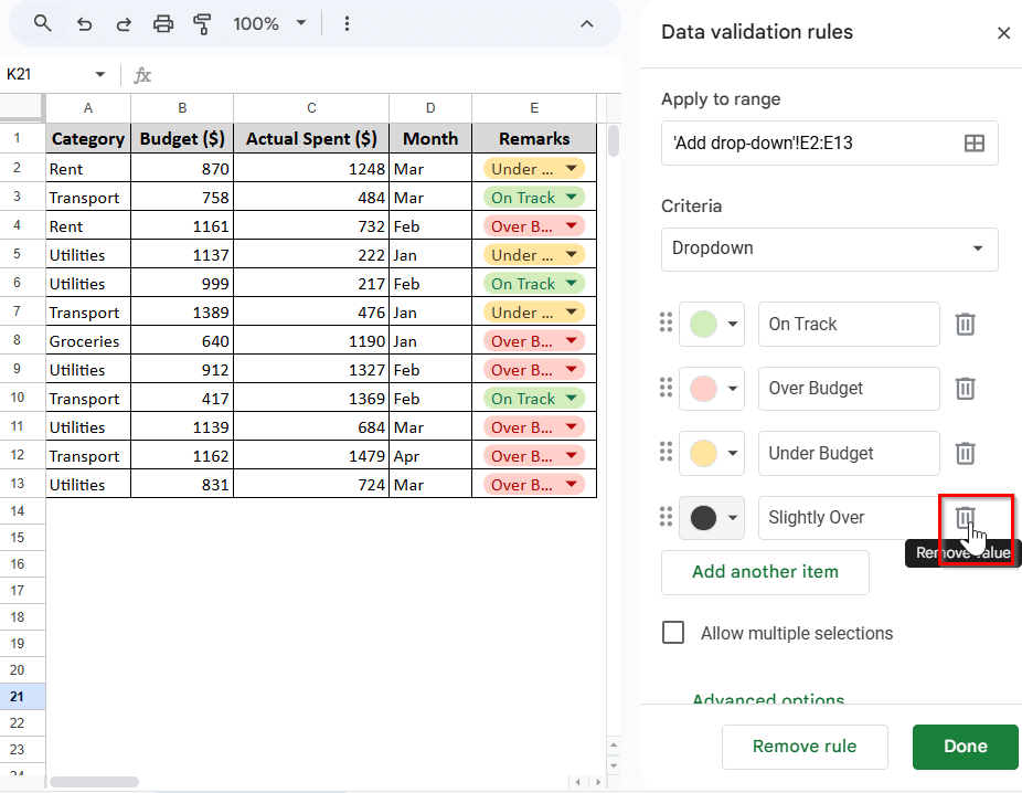 Editing the Drop-down List in Data Validation
