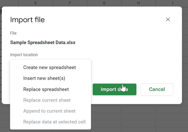 Import Excel into Google Sheets Using the Built-in Feature