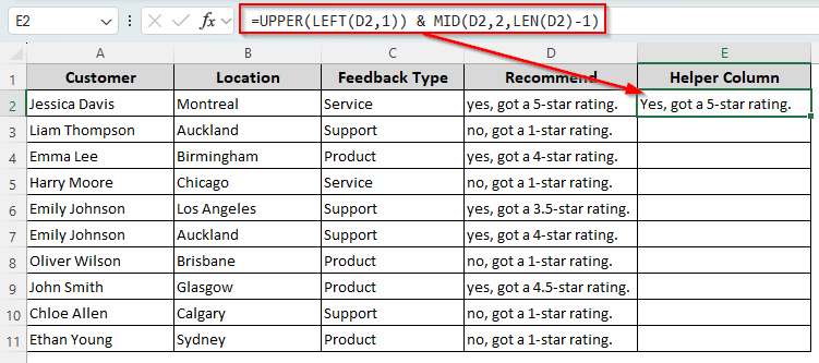 Converting to Uppercase Letters with UPPER, LEFT, and MID Functions