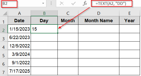 Format Date Parts as Text Using the TEXT Function
