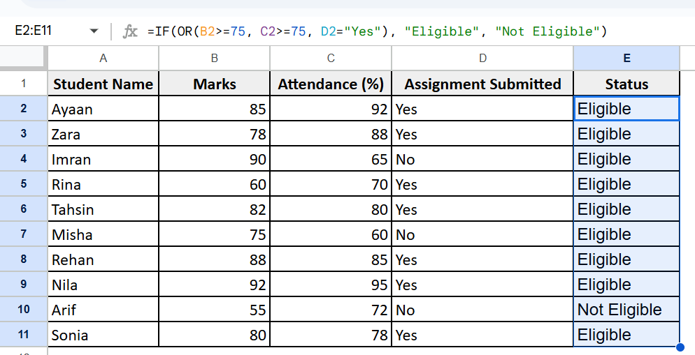 Combining IF and OR Functions