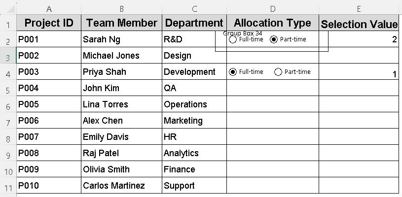 Grouping Multiple Radio Buttons in Excel