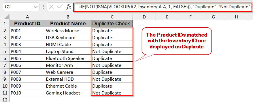 Finding Duplicates Between Two Worksheets Using VLOOKUP