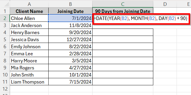 Calculate 90 Days from a Date using the DATE Function