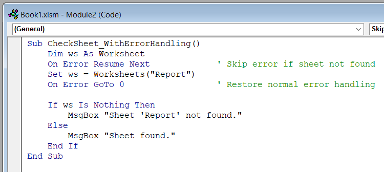 Test for Missing Worksheet Before Proceeding Using On Error GoTo 0