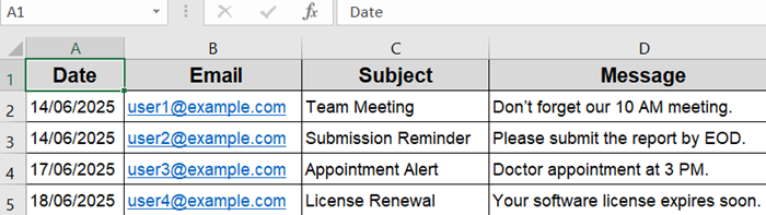 Steps to Automatically Send Email Based on Date from Excel