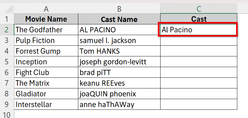 Trigger Flash Fill to Capitalize First Letter of Each Word