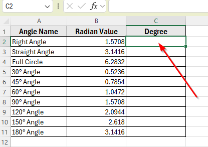 Apply a Simple Formula with PI Function to Convert Radians Manually